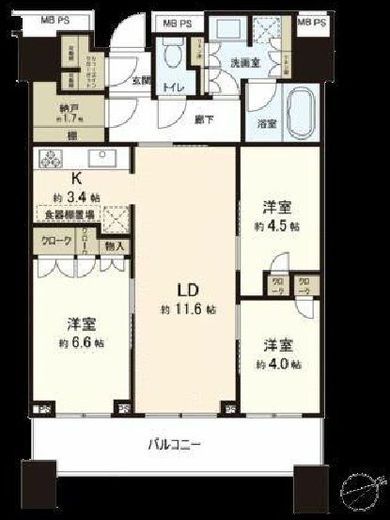 パークタワー新川崎 8階 間取り図