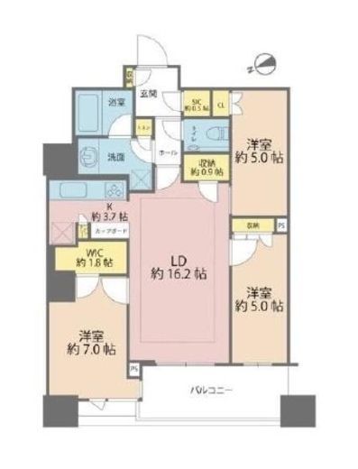 パークタワー勝どきミッド/サウス 5階 間取り図
