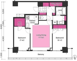 ブリリアイストタワー勝どき 38F3 間取り図