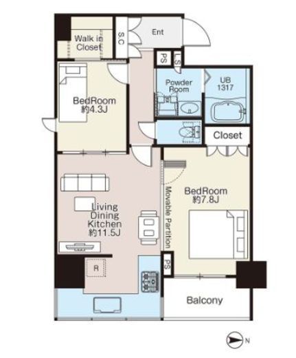 ライオンズフォーシア蔵前オアシス 1303 間取り図