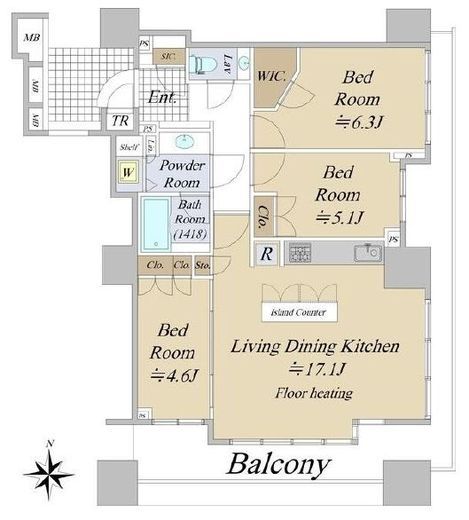シティタワー四谷 11階 間取り図