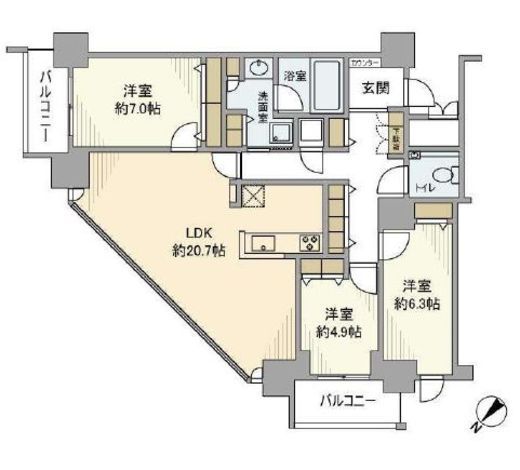 ビーコンタワーレジデンス 25階 間取り図