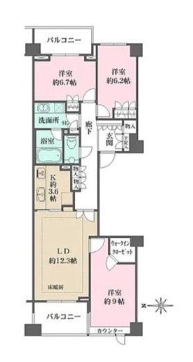 パークハウス四谷 3階 間取り図