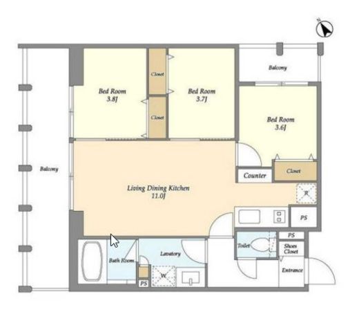The Grand Terrace Wakabayashi 202 間取り図
