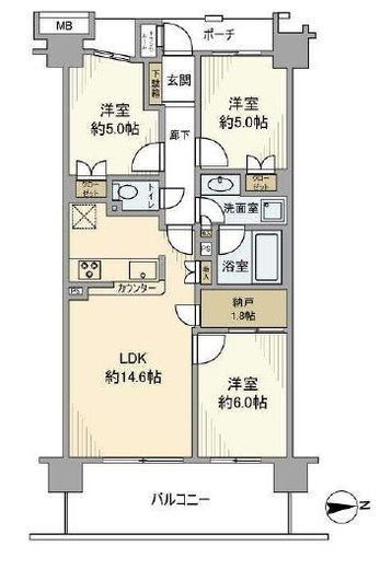 オーベルグランディオ萩中 8階 間取り図