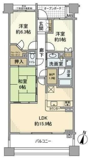 プラウド横浜鶴見市場 6階 間取り図
