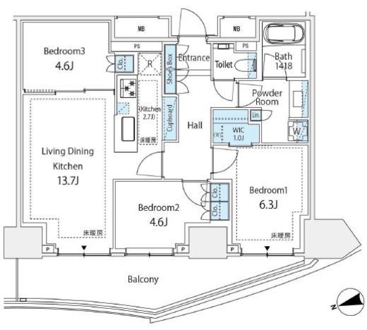 パークタワー東中野グランドエア 18階 間取り図