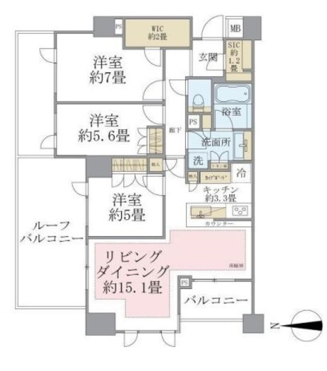 ザ・パークハウス市谷加賀町レジデンス 6階 間取り図
