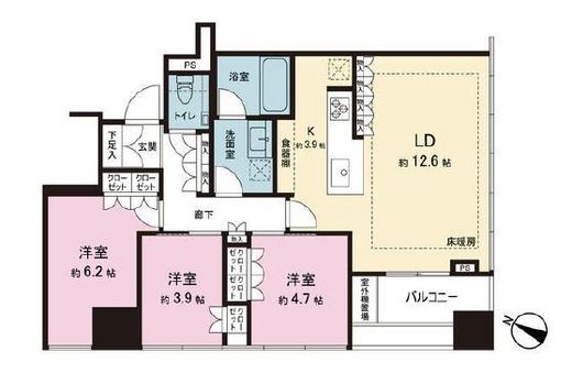 プレミストタワー白金高輪 14階 間取り図