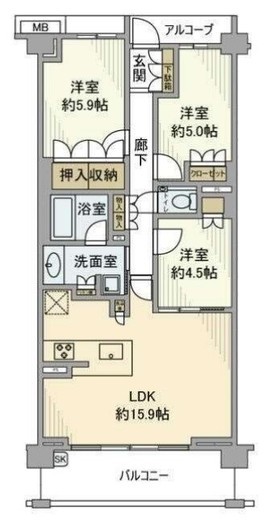 ブランズシティ世田谷中町アミューズヴィラ4号棟 3階 間取り図