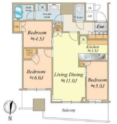 パークタワー晴海 8階 間取り図