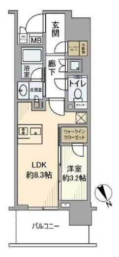 プラウド五反田 13階 間取り図