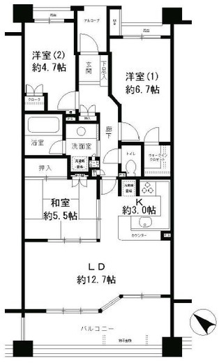 パークホームズ二子多摩川フェアアリーナ 7階 間取り図