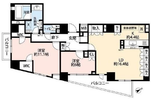 パークホームズ市谷薬王寺セントガレリア 13階 間取り図