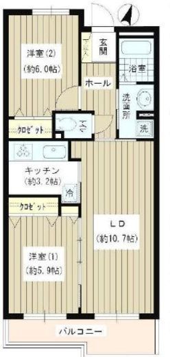 洗足第2マンション 402 間取り図