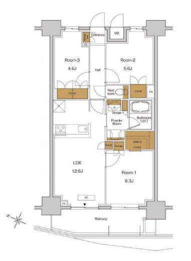 RJRプレシア東十条ガーデン 802 間取り図