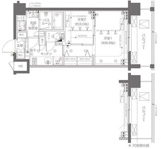 ZOOM新宿西落合 6階 間取り図