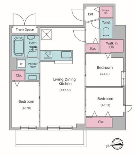 ドゥーエ日暮里Ⅲ 902 間取り図