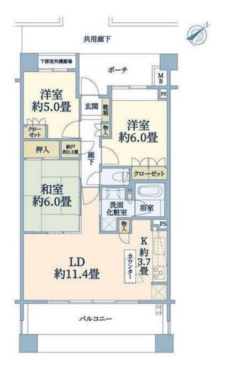 プラウド横浜岡野公園 6階 間取り図