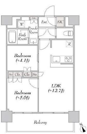 ウエリスアーバン水天宮前 1311 間取り図