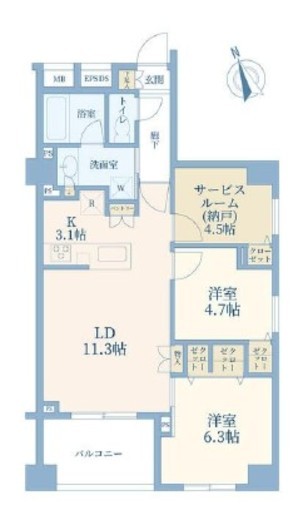 プレディア都筑ふれあいの丘 2階 間取り図