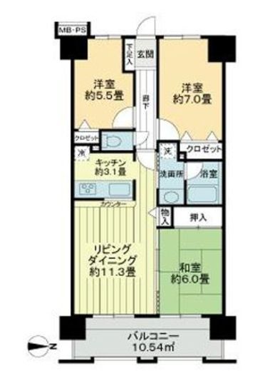 ライオンズステージキャピタルイースト 7階 間取り図