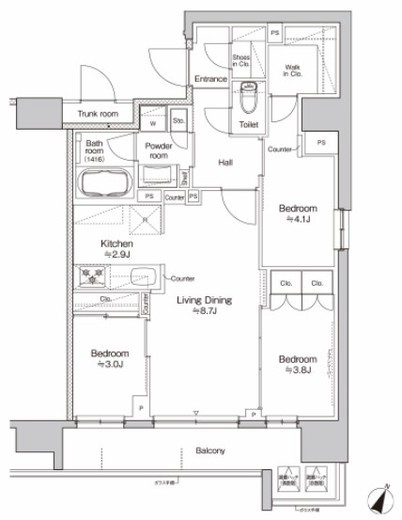 プラウドフラット大井町 1402 間取り図