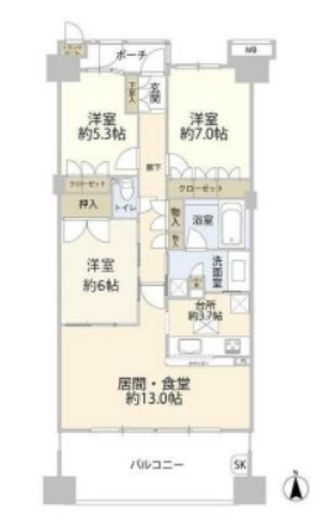 プライヴブルー東京 13階 間取り図