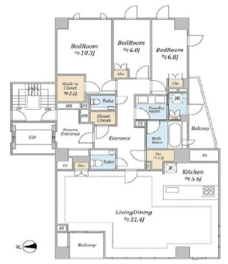 グランドメゾン元麻布 2階 間取り図