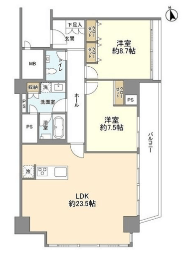 麹町三番町マンション 2階 間取り図
