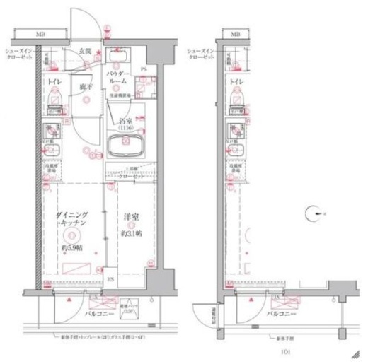 クレイシアIDZ二子新地 202 間取り図