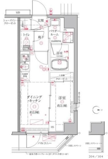 クレイシアIDZ二子新地 504 間取り図