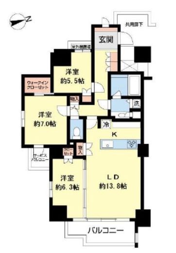 用賀レジデンス 13階 間取り図