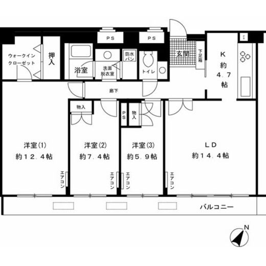 ルシマン月島 1301 間取り図