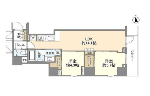 サンウッドフラッツ新宿四谷三丁目 13階 間取り図