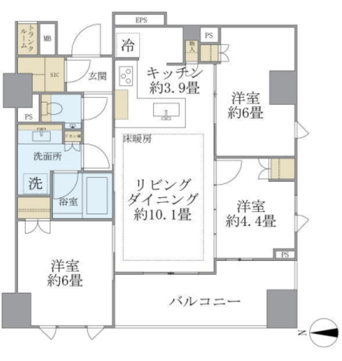 ブリリア三鷹下連雀 3階 間取り図
