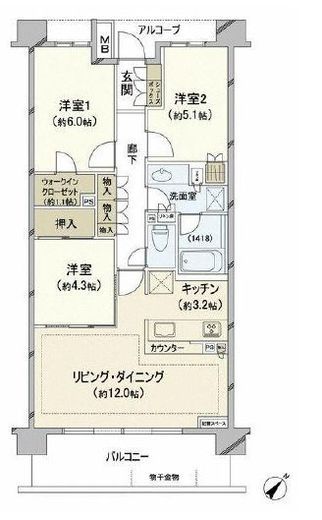 ザ・パークハウス横浜大口 5階 間取り図