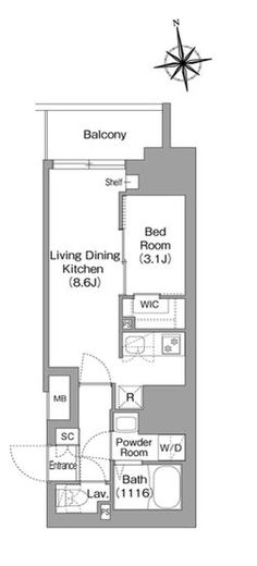 コンフォリア・リヴ北新宿 202 間取り図