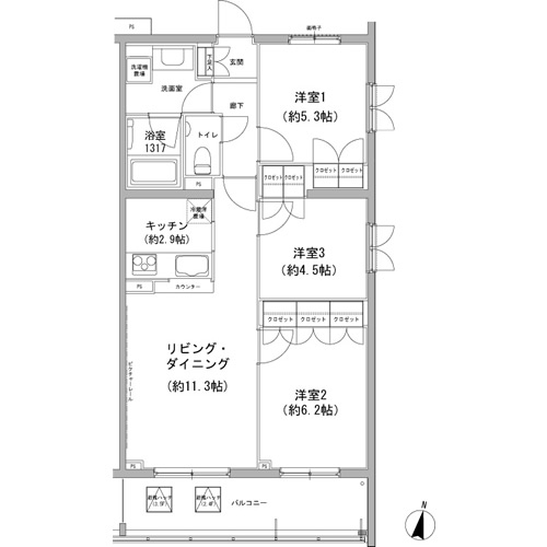 ヒューリックコート雪が谷 214 間取り図