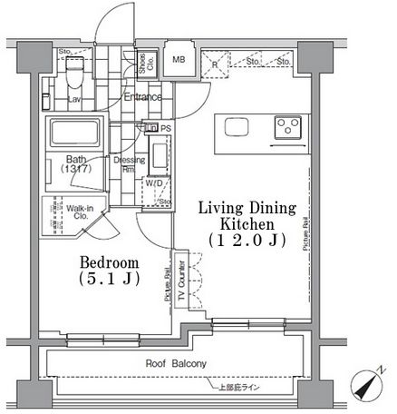 ONE ROOF FLAT TSUKISHIMA (ワンルーフフラット月島) 802 間取り図