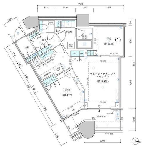 パークタワー勝どきミッド/サウス 14階 間取り図