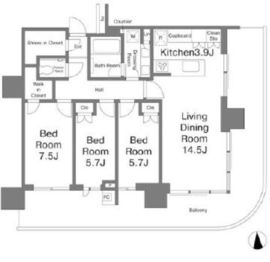 HARUMI FLAG SKYDUO SUN VILLAGE (晴海フラッグ スカイデュオ サンヴィレッジ) 25階 間取り図