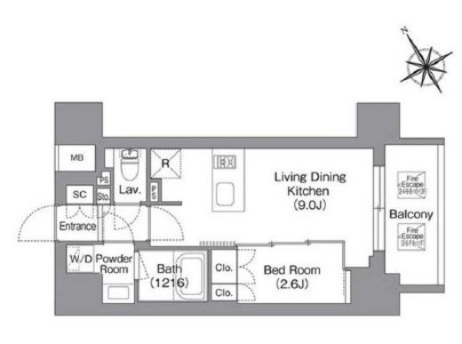 バウスフラッツ蔵前 202 間取り図
