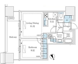 麻布台ヒルズレジデンスB 8階 間取り図