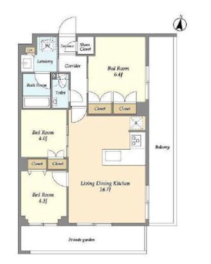 メゾンドオンディーヌ 107 間取り図