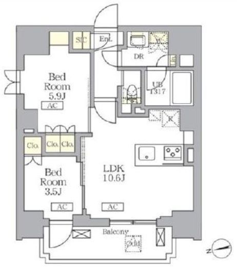 ザ・ライオンズフォーシア文京湯島 1401 間取り図