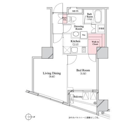 パークキューブ八丁堀 1106 間取り図