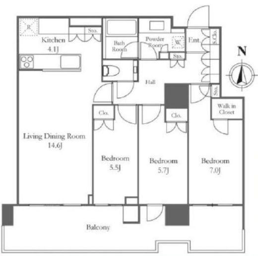 HARUMI FLAG PARK VILLAGE T棟 (晴海フラッグ パークヴィレッジ T棟) 13階 間取り図