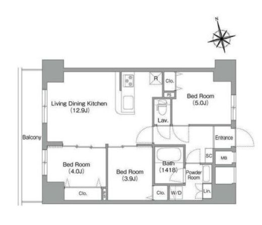 コンフォリア・リヴ南砂町EAST 1309 間取り図