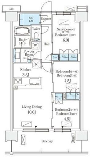 スカイグランデ津田沼 908 間取り図